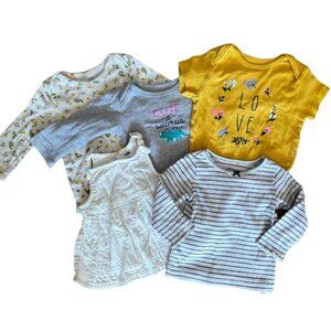 Baby Girl Top Bodysuit Top Bundle 5 Piece 6-12M Short Long Sleeve Casual Cute